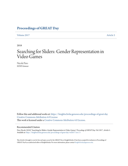 Gender Representation in Video Games Nicole Pero SUNY Geneseo