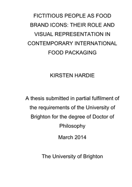 Fictitious People As Food Brand Icons: Their Role and Visual Representation in Contemporary International Food Packaging Kirsten