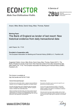 The Bank of England As Lender of Last Resort: New Historical Evidence from Daily Transactional Data