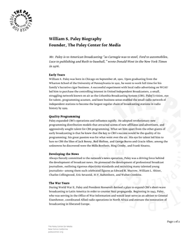 William S. Paley Biography Founder, the Paley Center for Media