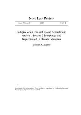 Pedigree of an Unusual Blaine Amendment: Article I, Section 3 Interpreted and Implemented in Florida Education