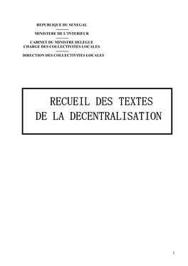 Recueil Des Textes De La Decentralisation