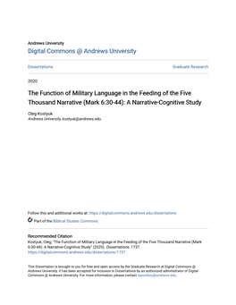 The Function of Military Language in the Feeding of the Five Thousand Narrative (Mark 6:30-44): a Narrative-Cognitive Study
