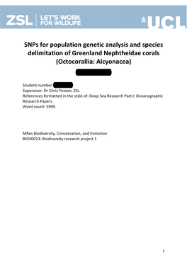 Snps for Population Genetic Analysis and Species Delimitation of Greenland Nephtheidae Corals (Octocorallia: Alcyonacea) Eva C.D