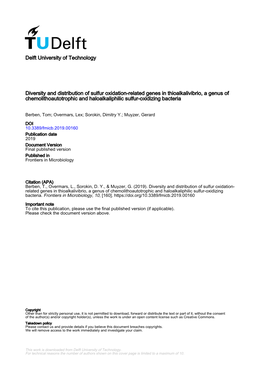 Diversity and Distribution of Sulfur Oxidation-Related Genes in Thioalkalivibrio, a Genus of Chemolithoautotrophic and Haloalkaliphilic Sulfur-Oxidizing Bacteria