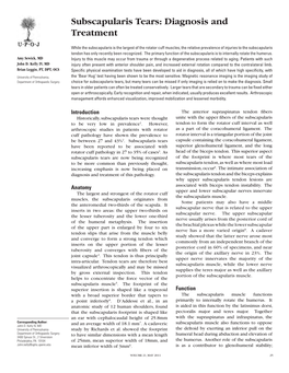 Subscapularis Tears: Diagnosis and Treatment