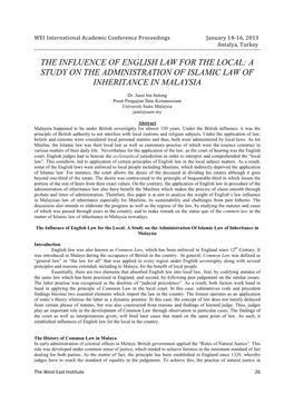 A Study on the Administration of Islamic Law of Inheritance in Malaysia