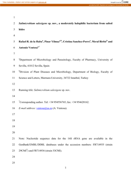 1 1 2 3 4 5 6 7 8 9 10 11 12 13 14 15 Salimicrobium Salexigens Sp. Nov