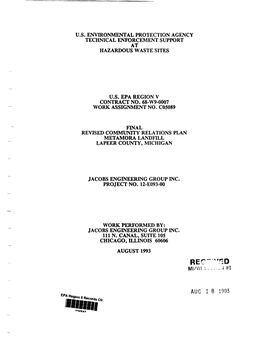 Final Revised Community Relations Plan Metamora Landfill Lapeer County, Michigan