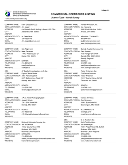 COMMERCIAL OPERATORS LISTING OFFICE of AERONAUTICS License Type - Aerial Survey *Grouped by Associated City