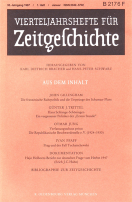 Vierteljahrshefte Für Zeitgeschichte Jahrgang 35(1987) Heft 1