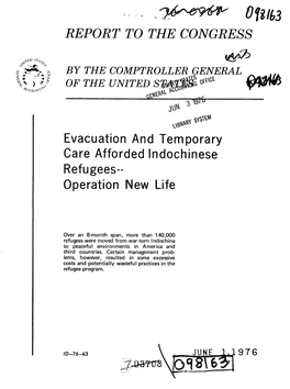 ID-76-63 Evacuation and Temporary Care Afforded Indochinese Refugees