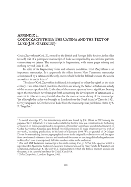Appendix 2. Codex Zacynthius: the Catena and the Text of Luke (J.H
