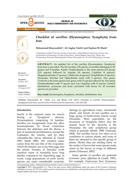 Checklist of Sawflies (Hymenoptera: Symphyta) from Iran