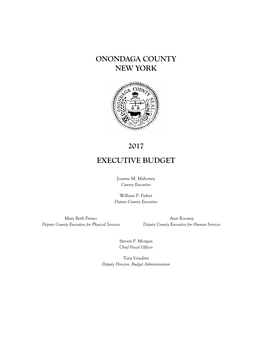 Onondaga County New York 2017 Executive Budget