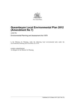 Queanbeyan Local Environmental Plan 2012 (Amendment No 7) Under the Environmental Planning and Assessment Act 1979