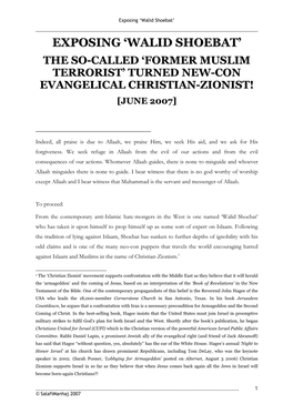 Walid Shoebat’ ______EEXXPPOOSSIINNGG ‘‘WWAALLIIDD SSHHOOEEBBAATT’’ the SO-CALLED ‘FORMER MUSLIM TERRORIST’ TURNED NEW-CON EVANGELICAL CHRISTIAN-ZIONIST! [JUNE 2007]