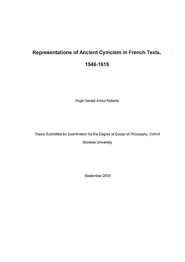 Representations of Ancient Cynicism in French Texts, 1546-1615