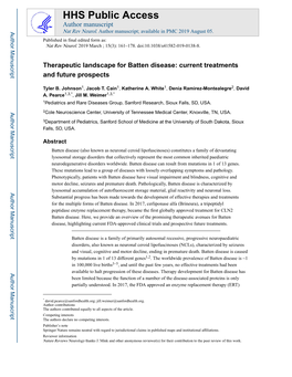 Therapeutic Landscape for Batten Disease: Current Treatments and Future Prospects