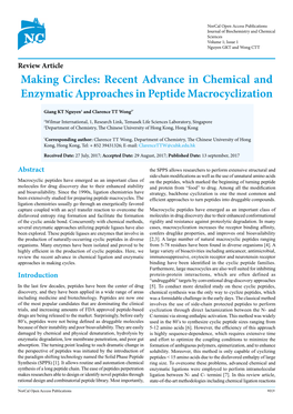 Recent Advance in Chemical and Enzymatic Approaches in Peptide Macrocyclization