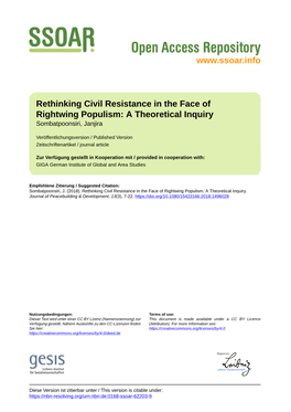 Rethinking Civil Resistance in the Face of Rightwing Populism: a Theoretical Inquiry Sombatpoonsiri, Janjira