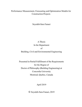 Performance Measurement, Forecasting and Optimization Models for Construction Projects