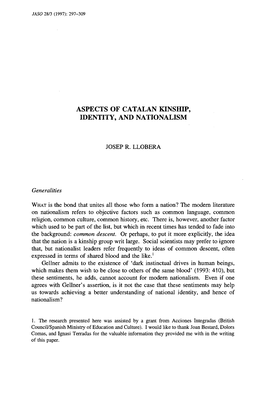 Aspects of Catalan Kinship, Identity, and Nationalism