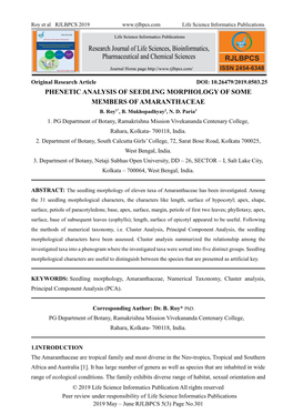 Phenetic Analysis of Seedling Morphology of Some Members of Amaranthaceae B