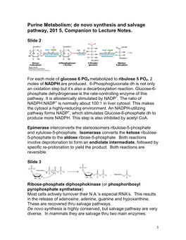 Purine Metabolism; De Novo Synthesis and Salvage Pathway, 2015