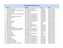 Key West Day Trip Pick up List