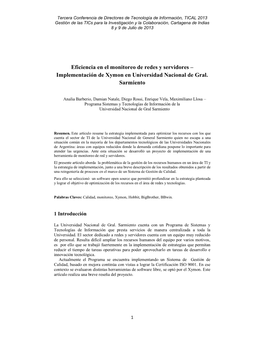 Eficiencia En El Monitoreo De Redes Y Servidores – Implementación De Xymon En Universidad Nacional De Gral. Sarmiento