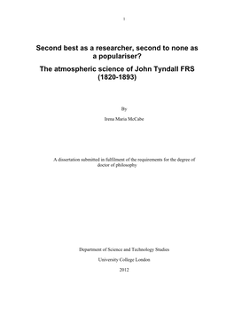 The Atmospheric Science of John Tyndall FRS (1820-1893)
