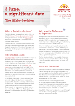 3 June: a Significant Date the Mabo Decision