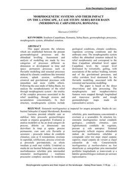 Morphogenetic Systems and Their Impact on the Landscape, a Case Study: Sebeş River Basin (Meridional Carpathians, Romania)