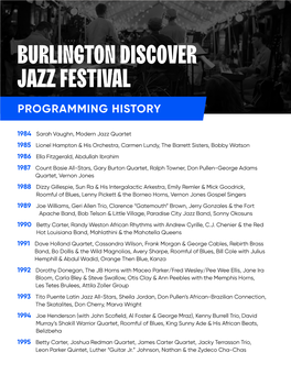 Burlington Discover Jazz Festival Programming History