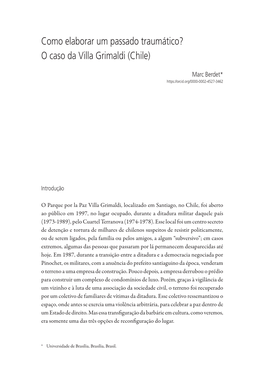 Como Elaborar Um Passado Traumático? O Caso Da Villa Grimaldi (Chile)