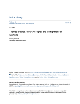 Thomas Brackett Reed, Civil Rights, and the Fight for Fair Elections