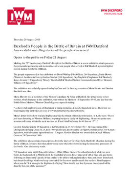 PRESS RELEASE Duxford's People in the Battle of Britain Exhibition FINAL