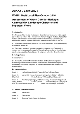 CHGCG – APPENDIX II WHBC: Draft Local Plan October 2016 Assessment of Green Corridor Heritage: Connectivity, Landscape Character and Important Views