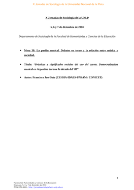 X Jornadas De Sociología De La UNLP 5, 6 Y 7 De Diciembre De 2018