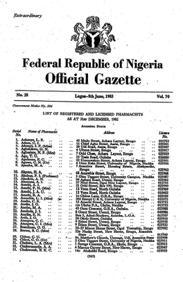 Official Gazette - (No, 28 — — - Lagos-8Th June, 1983 Vol