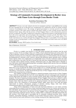 Strategy of Community Economic Development in Border Area with Timor Leste Through Cross Border Trade