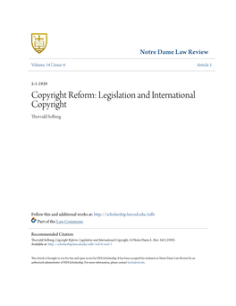 Legislation and International Copyright Thorvald Solberg