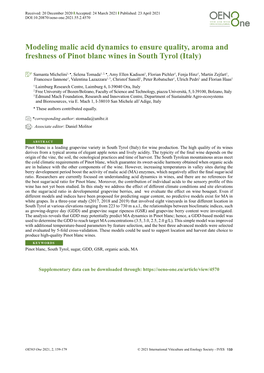 Modeling Malic Acid Dynamics to Ensure Quality, Aroma and Freshness of Pinot Blanc Wines in South Tyrol (Italy)