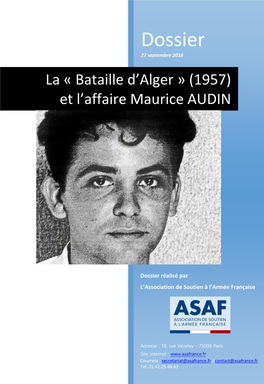 Bataille D'alger » (1957) Et L'affaire Maurice AUDIN