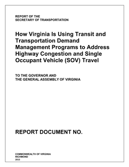 Final Transit and TDM Report to the General Assembly