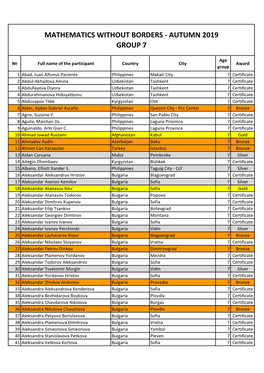 Mathematics Without Borders - Autumn 2019 Group 7