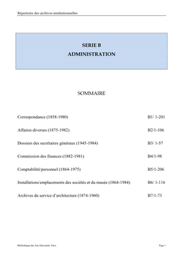 Serie B Administration Sommaire