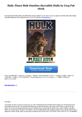 Planet Hulk Omnibus (Incredible Hulk) by Greg Pak Ebook