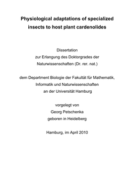 Physiological Adaptations of Specialized Insects to Host Plant Cardenolides